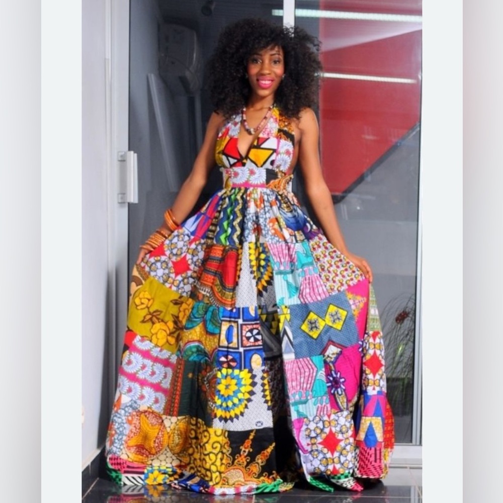 Grassfields Vibrant Patchwork Maxi Dress